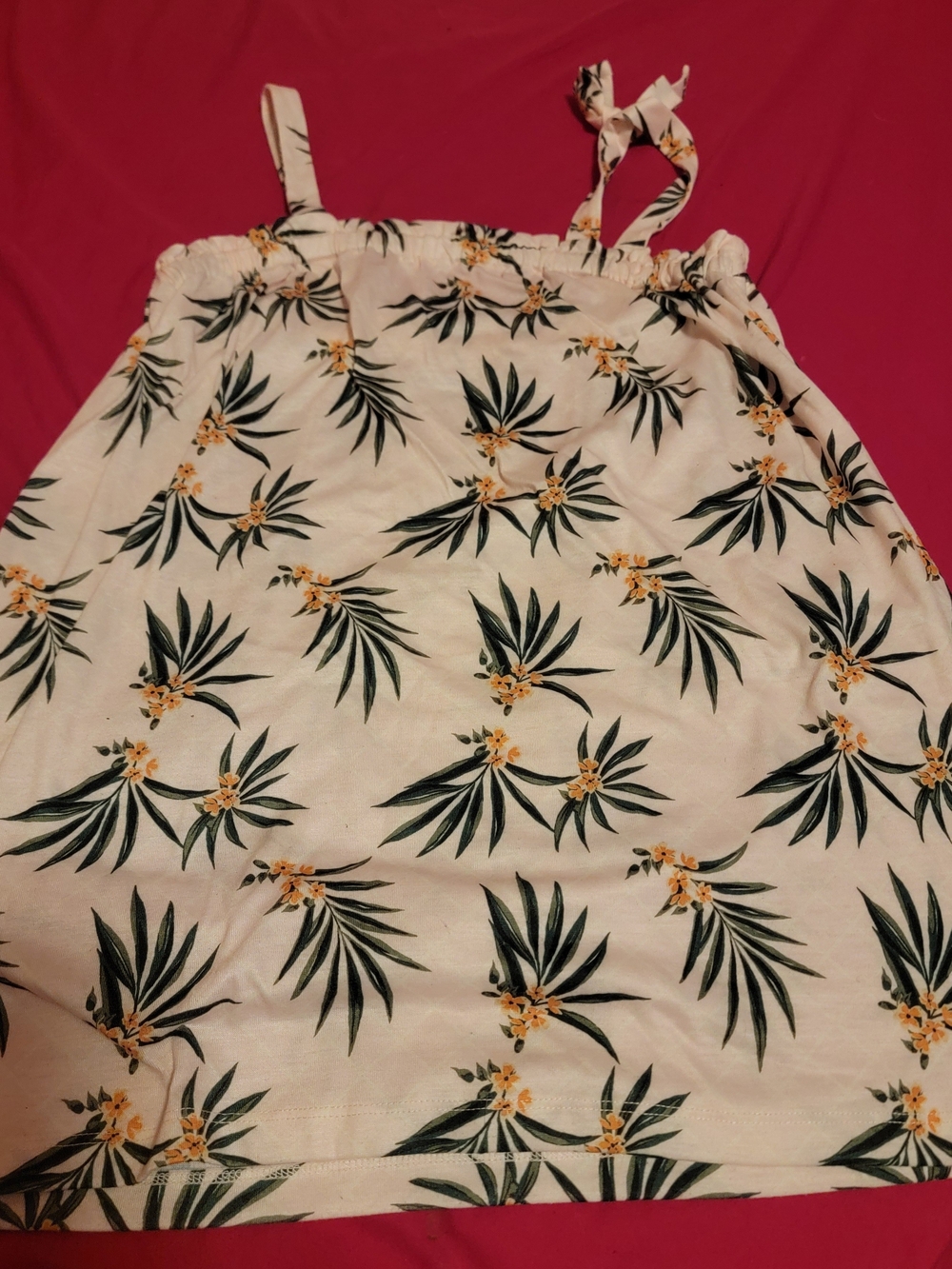 Old Navy Cream Sundress with Green Leaf & Yellow Floral Print